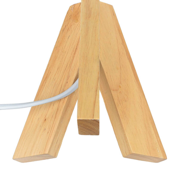 Weiße Tischleuchte Holz Fuß Stoff Schirm 31cm E14