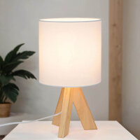 Weiße Tischleuchte Holz Fuß Stoff Schirm 31cm...