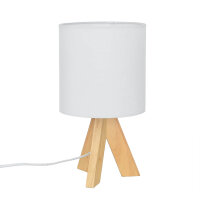 Weiße Tischleuchte Holz Fuß Stoff Schirm 31cm...