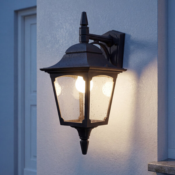 Außenwandleuchte Schwarz Alu Glas IP44 E27 H:44 cm Hof