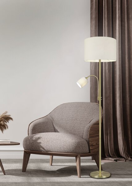Stehleuchte Stoffschirme 170 cm E27 E14 Messing Creme