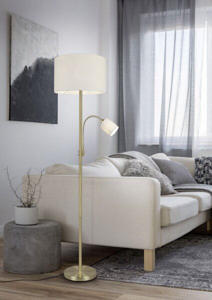 Stehleuchte Stoffschirme 170 cm E27 E14 Messing Creme