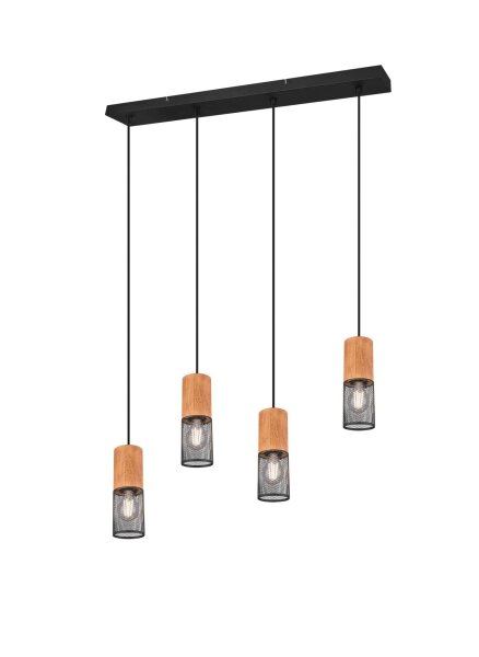 Wohnliche Pendelleuchte Holz Metall E27 65 cm 4-flammig