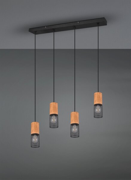 Wohnliche Pendelleuchte Holz Metall E27 65 cm 4-flammig