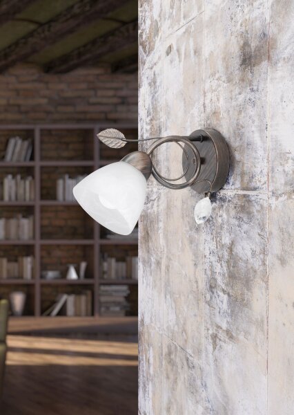 Florale Wandlampe Metall Glas E14 H:21,5 cm Rost Antik