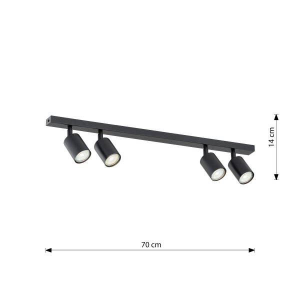 Deckenspot Metall Schwarz L: 70 cm schwenkbar GU10 4-flammig