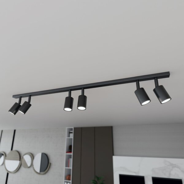 Deckenstrahler Metall 116 cm lang Schwarz GU10 6-flammig