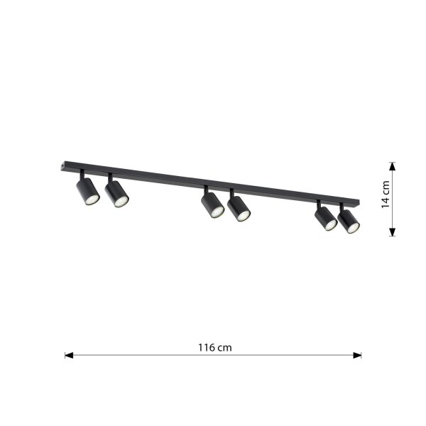 Deckenstrahler Metall 116 cm lang Schwarz GU10 6-flammig
