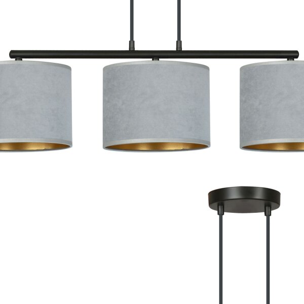 Pendelleuchte Metall Stoff L: 72 cm Schwarz Grau Gold E27