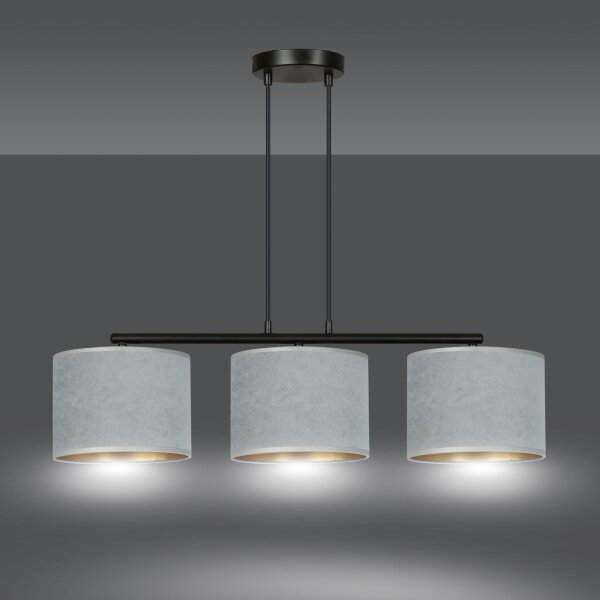Pendelleuchte Metall Stoff L: 72 cm Schwarz Grau Gold E27