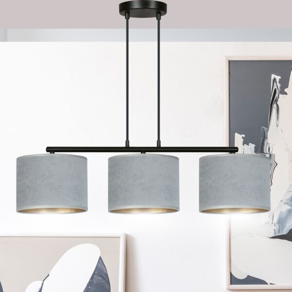 Pendelleuchte Metall Stoff L: 72 cm Schwarz Grau Gold E27