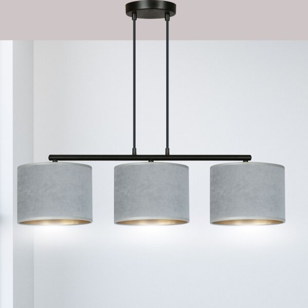 Pendelleuchte Metall Stoff L: 72 cm Schwarz Grau Gold E27