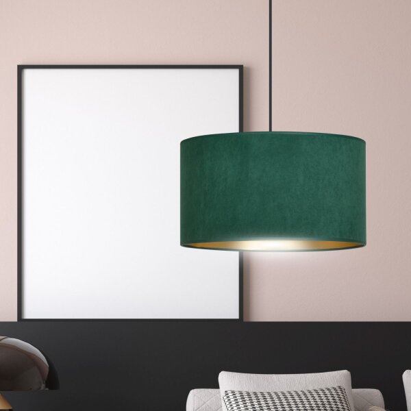 Pendelleuchte Grün Gold Schwarz Ø 35 cm rund E27 Stoff Metall
