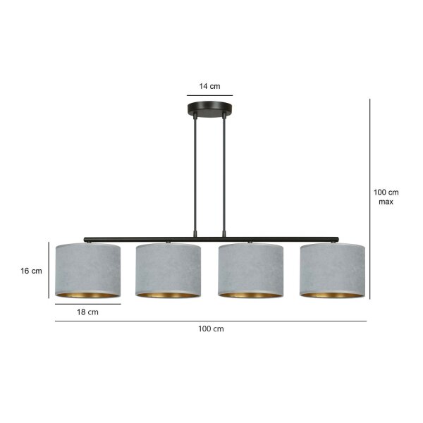 Hängelampe Stoff Metall L: 97 cm H: max. 100 cm verstellbar