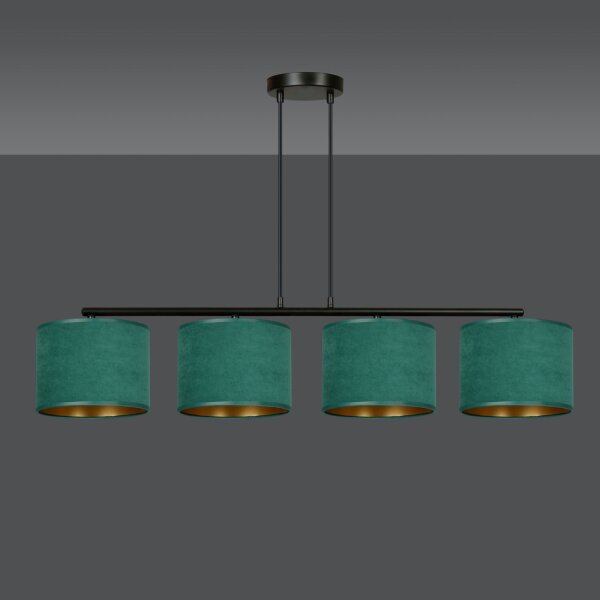 Hängelampe 4-flammig 97 cm Metall Stoff Schwarz Grün Gold E27