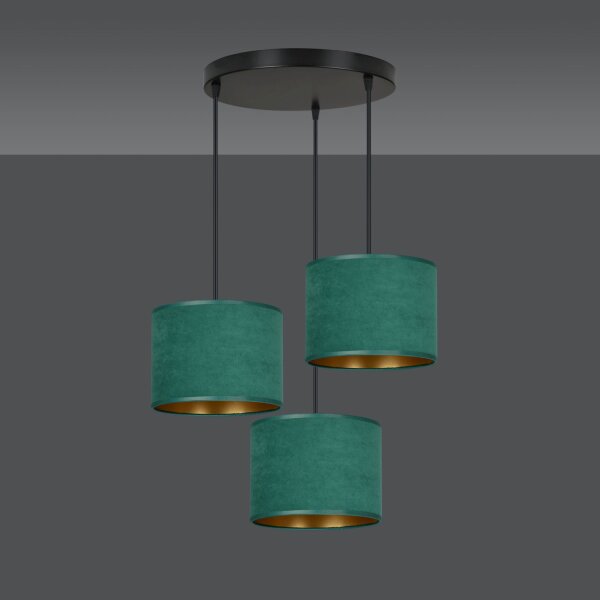 Hängelampe Stoff Metall Schwarz Grün Gold E27 3-flammig