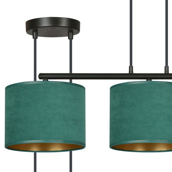 Hängelampe Stoff Metall L: 72 cm Schwarz Grün Gold 3x E27