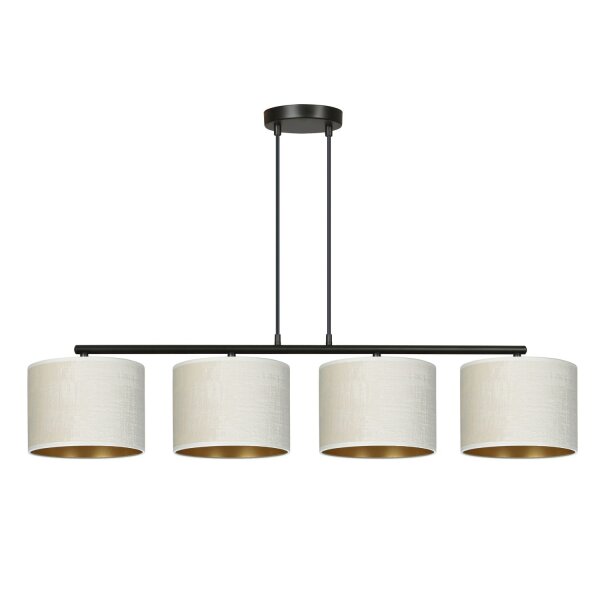 Hängelampe E27 4-flammig 97 cm Stoff Metall Weiß Gold Schwarz