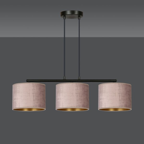 Hängelampe Metall Stoff L: 72 cm Schwarz Rosa Gold 3-flammig