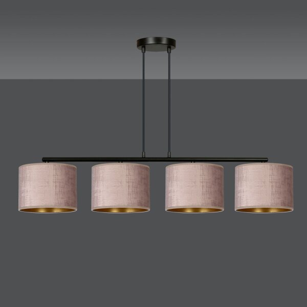 Hängelampe 4-flammig L: 97 cm Metall Stoff Rosa Gold E27