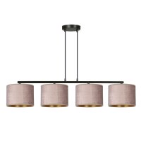 H&auml;ngelampe 4-flammig L: 97 cm Metall Stoff Rosa Gold...