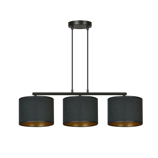 Pendelleuchte Stoff Metall L: 72cm Schwarz Gold 3-flammig E27