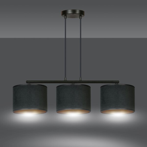 Pendelleuchte Stoff Metall L: 72cm Schwarz Gold 3-flammig E27