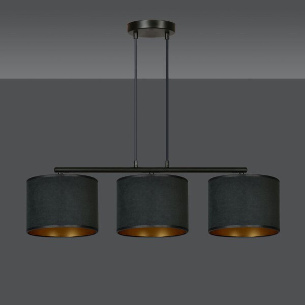 Pendelleuchte Stoff Metall L: 72cm Schwarz Gold 3-flammig E27