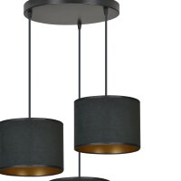 Hängeleuchte 3-flammig Stoff Metall in Schwarz Gold E27