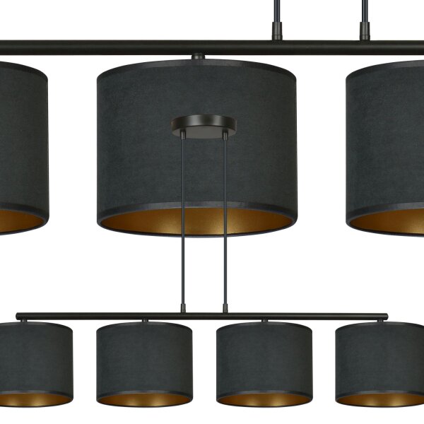 Hängelampe Schwarz Gold L: 97 cm Stoff Metall E27 4-flammig