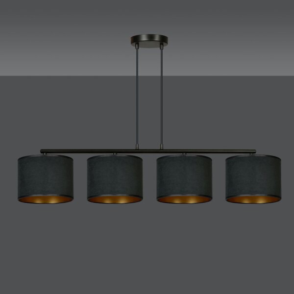 Hängelampe Schwarz Gold L: 97 cm Stoff Metall E27 4-flammig