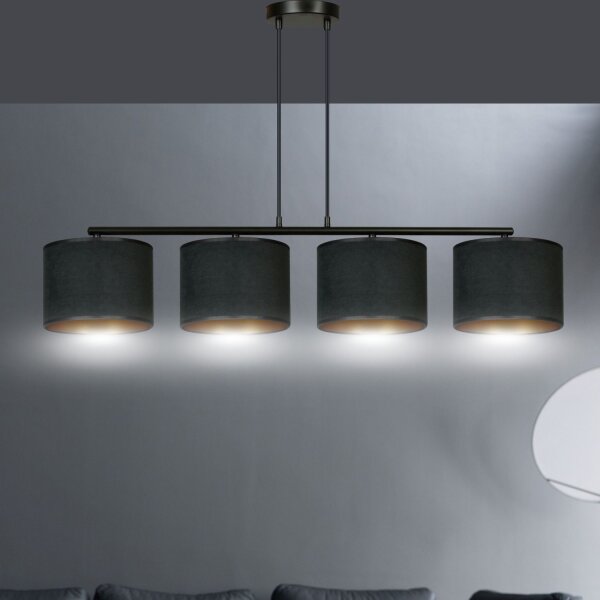 Hängelampe Schwarz Gold L: 97 cm Stoff Metall E27 4-flammig