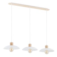 Pendelleuchte 3-flammig E27 L: 90 Weiß Holzoptik...