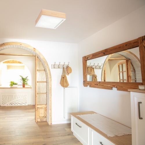 Holz Deckenlampe blendarm Glasschirm E27 B:31 cm eckig