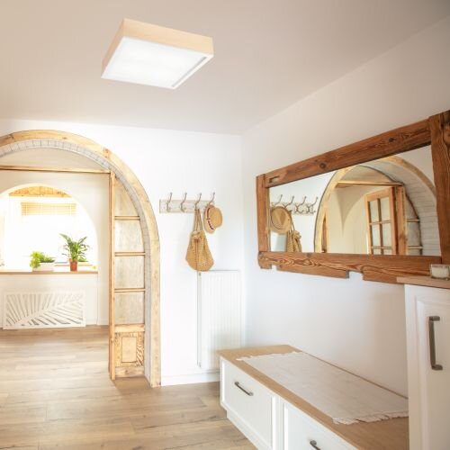Deckenlampe Glas blendarm Holz Pinie E27 B:38,5 cm
