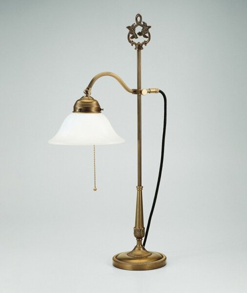 Tischlampe mit Zugschalter Messing Glas E27 blendarm