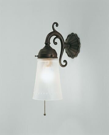 Antike Wandlampe Messing Glas Zugschalter E27 T:17 cm