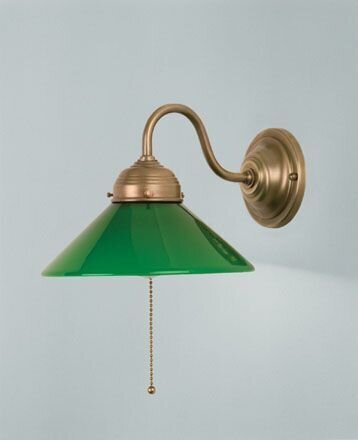 Wandlampe Messing Glas Grün Zugschalter E27 Jugendstil