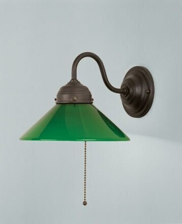 Wandlampe Antik Messing Glas Grün Schalter E27 T:25 cm
