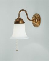Wandleuchte mit Zugschalter Glas Messing E27 T:23 cm