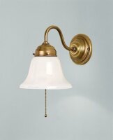 Wandlampe mit Zugschalter Glas Messing E27 T:24 cm
