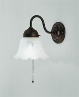Florale Wandlampe Antik mit Zugschalter Glas Messing