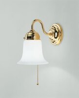 Wandleuchte mit Zugschalter Messing poliert Glas E27