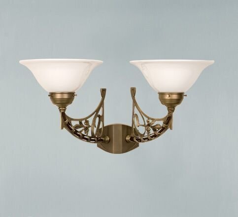 Wandlampe Messing Glas T:32 cm E27 2-flammig Jugendstil