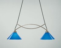 Gro&szlig;e H&auml;ngeleuchte Messing Glas Nickel Blau...