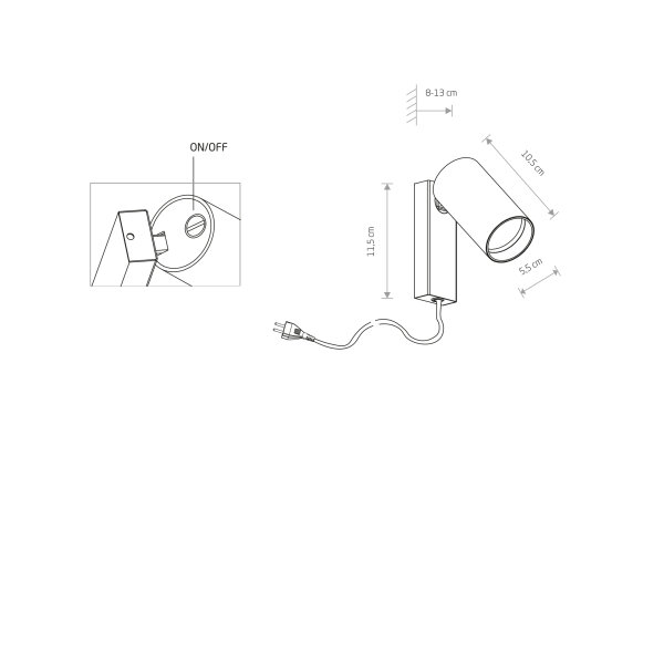 Kleine Spot Lampe mit Schalter Kabel Schwarz GU10