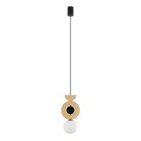 Nat&uuml;rliche Pendelleuchte Glas Kugel Holz G9 &Oslash;16 cm