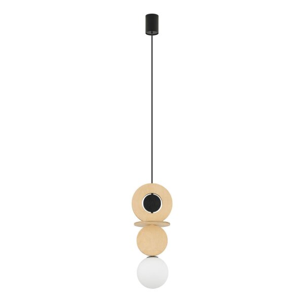 Natürliche Hängelampe Glaskugel Holz G9 Ø16 cm rund