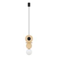 Nat&uuml;rliche H&auml;ngelampe Glaskugel Holz G9 &Oslash;16 cm rund