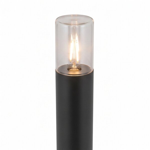 Kleine Pollerleuchte Rauchglas Aluminium E27 IP44 80 cm
